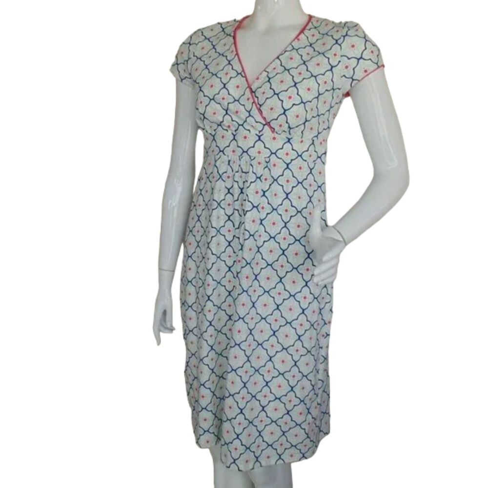Boden Jersey Dress, 6R, White/Blue, Geometric/Tiled print, Short sleeves - Picture 3 of 12